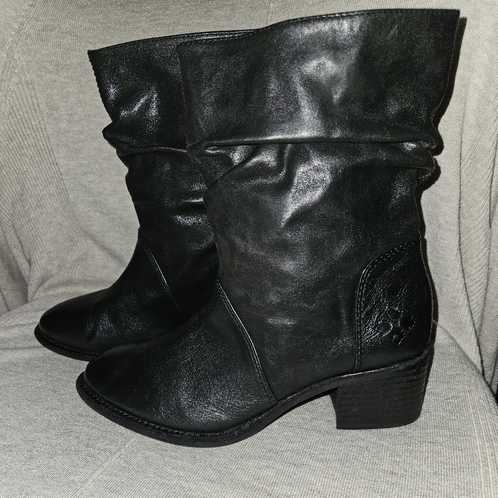 Patricia Nash Sz 7 Black Leather Mid Slouch Boots